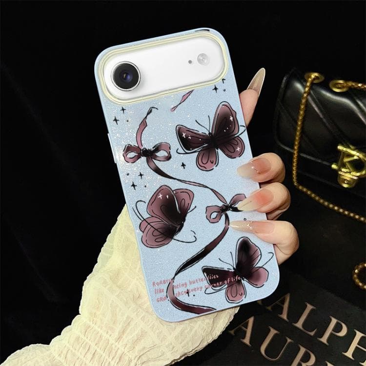 For iPhone Air Swirling Butterflies Pattern IMD Glitter PC Hybrid TPU Phone Case(Blue) - Immagine 1