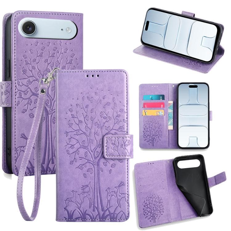 For iPhone Air Tree & Deer Embossed Leather Phone Case(Purple) - Immagine 1