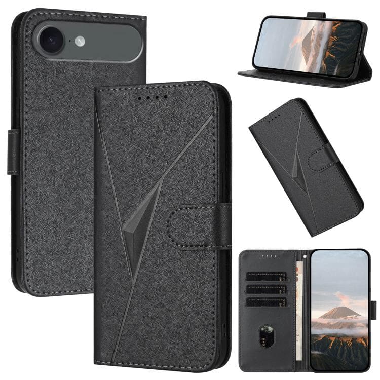 For iPhone Air Triangle Pattern Buckle Clasp Leather Phone Case(Black) - Immagine 1