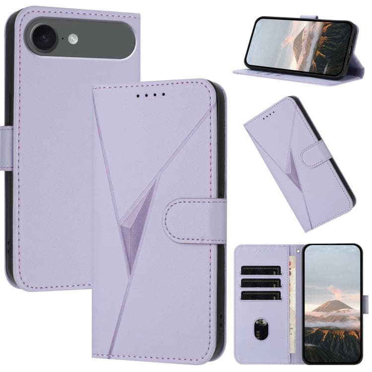 For iPhone Air Triangle Pattern Buckle Clasp Leather Phone Case(Light Purple) - Immagine 1