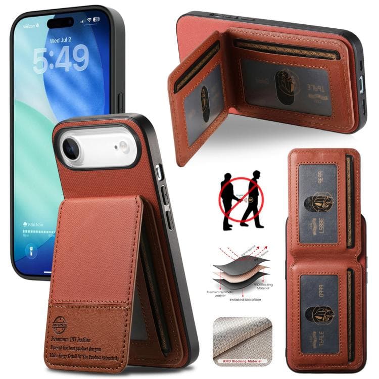For iPhone Air Twill Fabric Leather Vertical Flip RFID Card Bag Phone Case(Brown) - Immagine 1