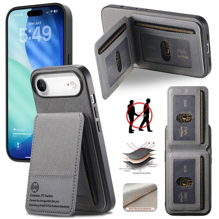 For iPhone Air Twill Fabric Leather Vertical Flip RFID Card Bag Phone Case(Gray) - Immagine 1
