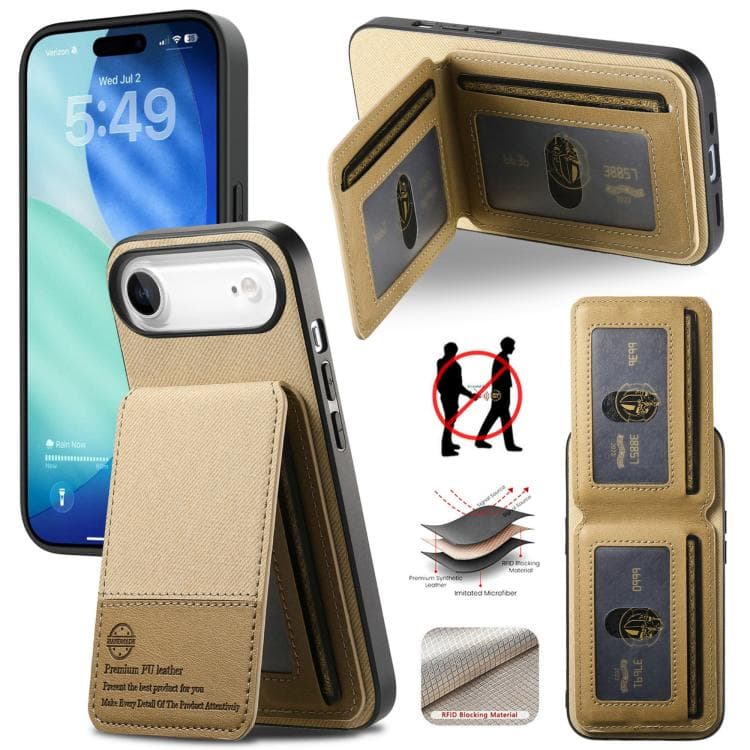 For iPhone Air Twill Fabric Leather Vertical Flip RFID Card Bag Phone Case(Khaki) - Immagine 1