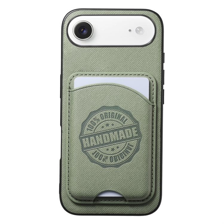 Fodero magnetico in pelle vegana con texture twill e porta carte rimovibile per iPhone Air (Verde) - Immagine 1