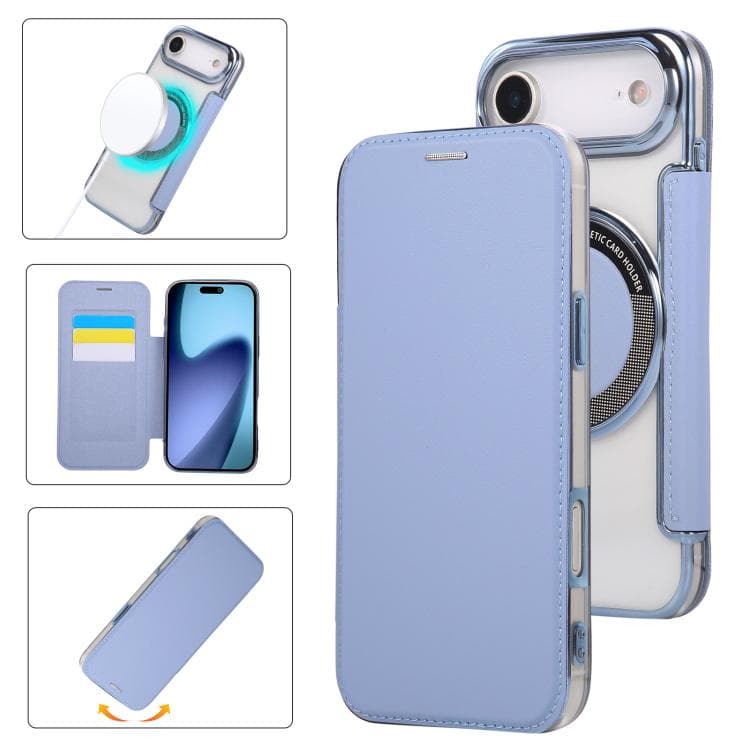For iPhone Air Ultra-thin Magnetic Plating Vegan Leather Phone Case(Sierra Blue) - Immagine 1