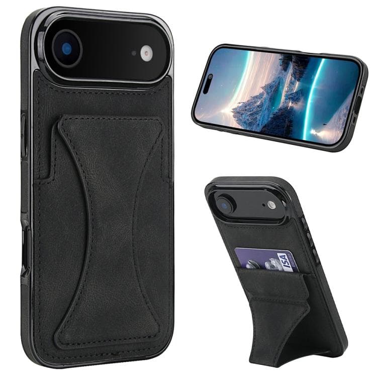 For iPhone Air Ultra-thin Shockproof Phone Protective Case with Holder(Black) - Immagine 1