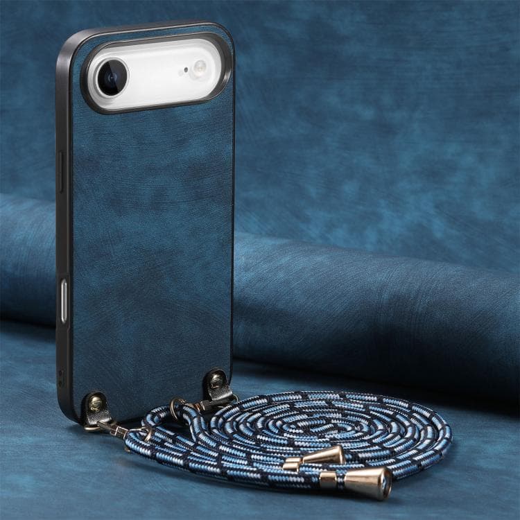 For iPhone Air Vintage Leather PC Back Cover Phone Case with Crossbody Strap(Blue) - Immagine 1