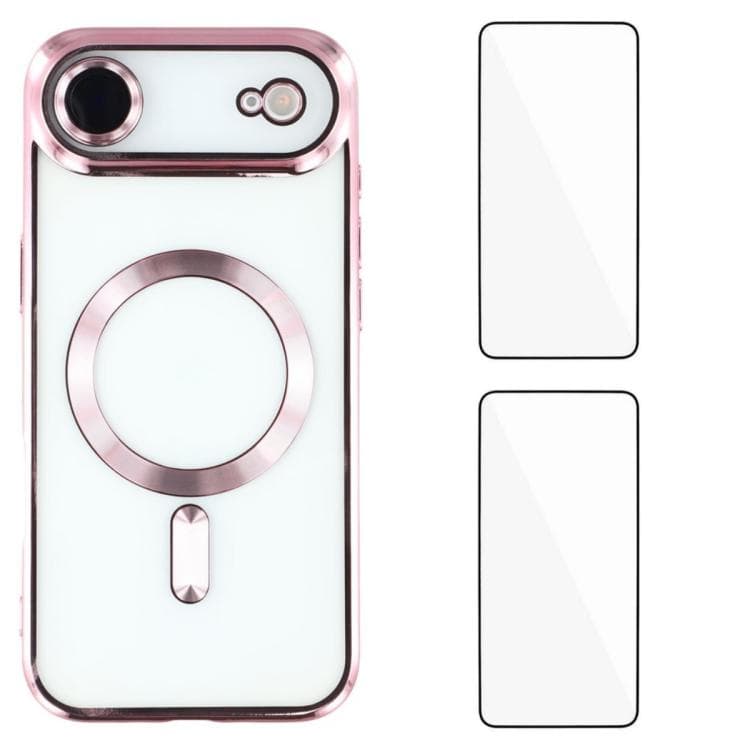 For iPhone Air WANLONFENG CD Magnetic Electroplated TPU Phone Case with 2pcs Screen Films(Pink) - Immagine 1