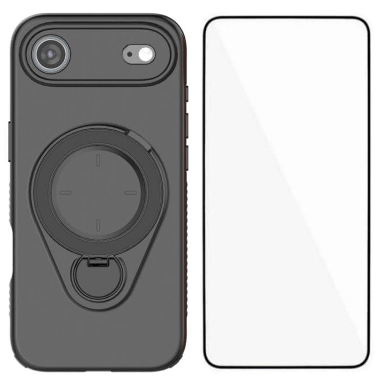 For iPhone Air WANLONFENG Ring Kickstand Phone Case with Screen Protector(Black) - Immagine 1