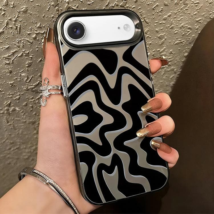 For iPhone Air Wavy Stripes Pattern Frosted IMD 2-in-1 PC Phone Case(Black) - Immagine 1