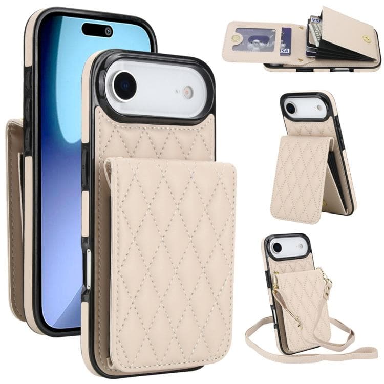 For iPhone Air YM015 Crossbody Rhombic Card Bag RFID Phone Case(White) - Immagine 1