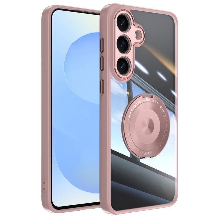Custodia per telefono in acrilico ibrido TPU con supporto magnetico MagSafe 360 per Samsung Galaxy S26 5G (Rosa) - Immagine 1