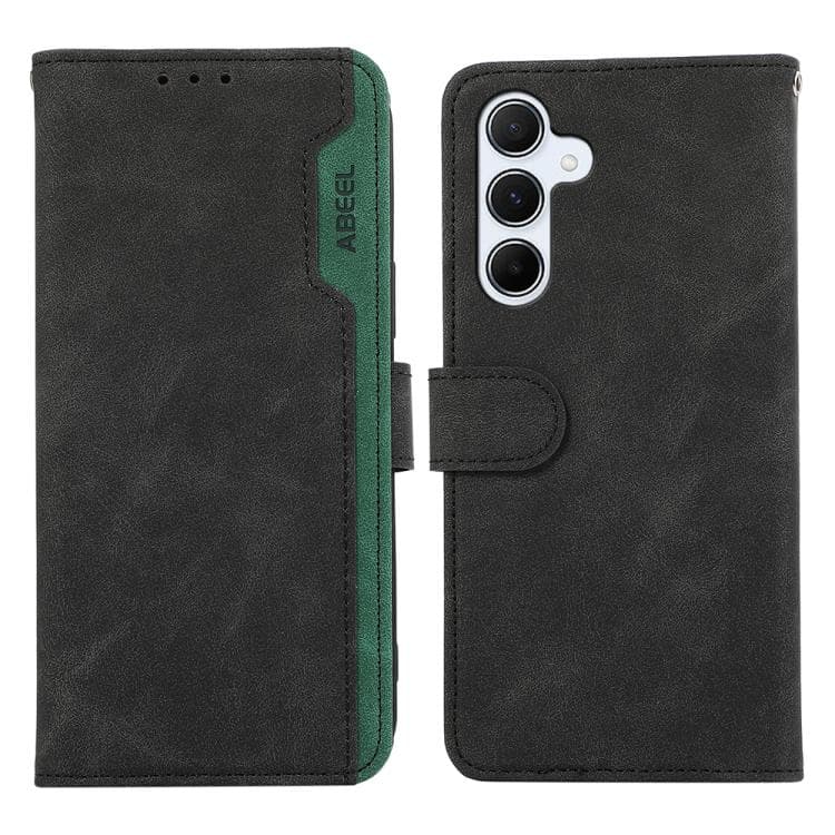 For Samsung Galaxy S26 5G ABEEL Color Block Magnetic RFID Leather Phone Case(Black-Green) - Immagine 1