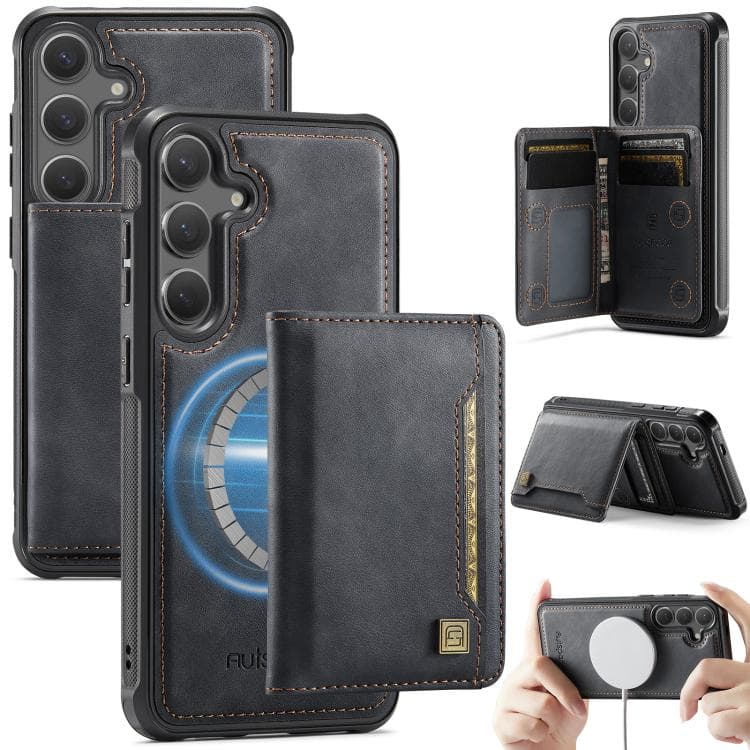For Samsung Galaxy S26 5G AutSpace A13 MagSafe Magnetic RFID Flip Card Bag Phone Case(Black) - Immagine 1