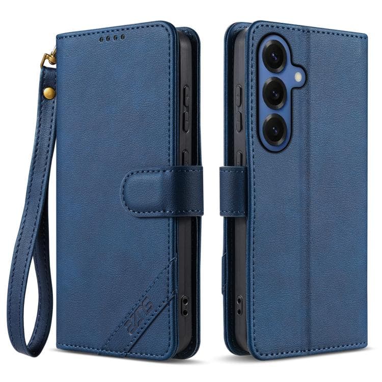 For Samsung Galaxy S26 5G AZNS A2 Series Tri-Card Wallet RFID Vegan Leather Phone Case with Strap(Blue) - Immagine 1