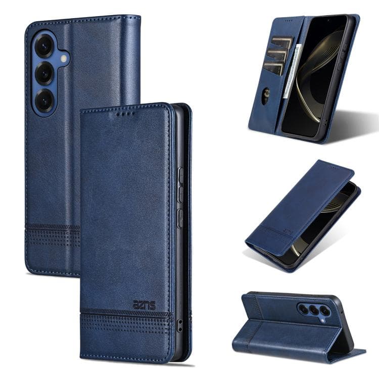 Custodia in pelle con texture vitello e magnete per Samsung Galaxy S26 5G AZNS (Blu scuro) - Immagine 1