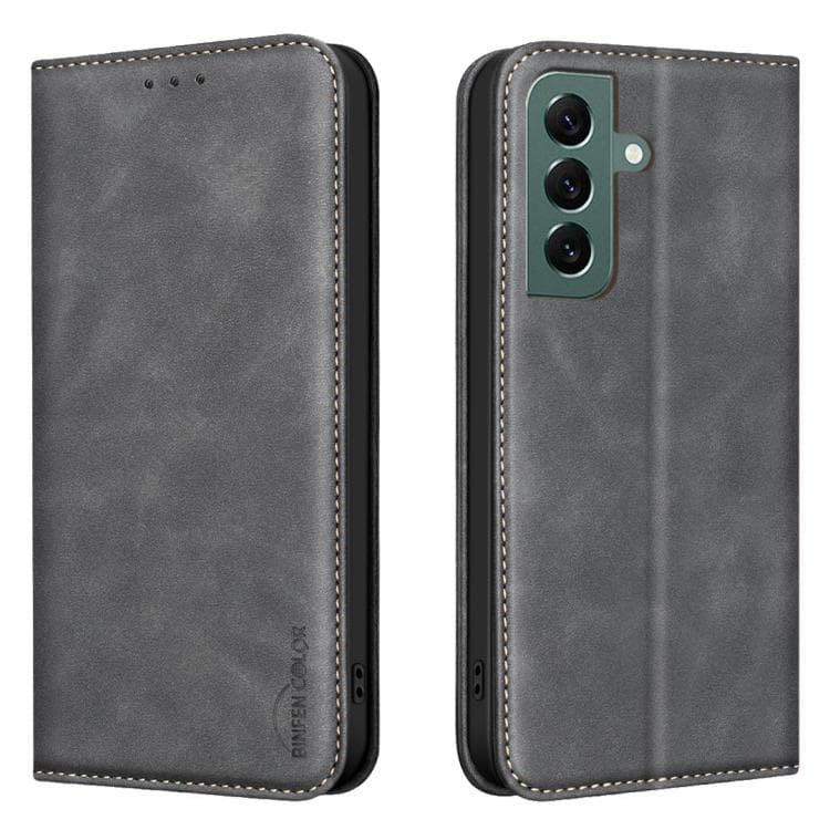 For Samsung Galaxy S26 5G BINFEN COLOR Calfskin Texture Magnetic RFID Vegan Leather Phone Case(Black) - Immagine 1
