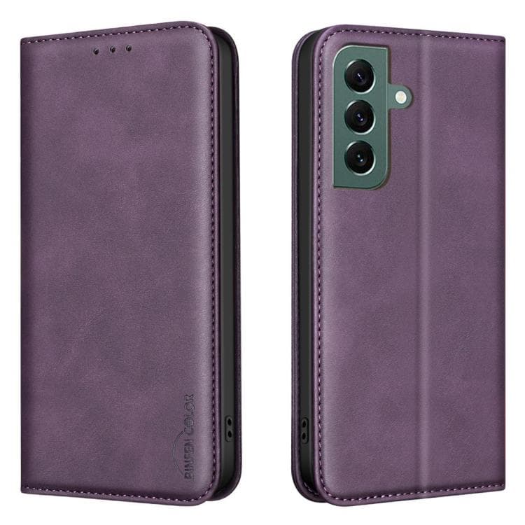 For Samsung Galaxy S26 5G BINFEN COLOR Calfskin Texture Magnetic RFID Vegan Leather Phone Case(Purple) - Immagine 1