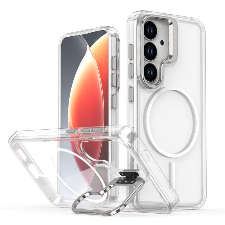 For Samsung Galaxy S26 5G Bright Color Clear MagSafe Lens Frame Holder Phone Case(White) - Immagine 1