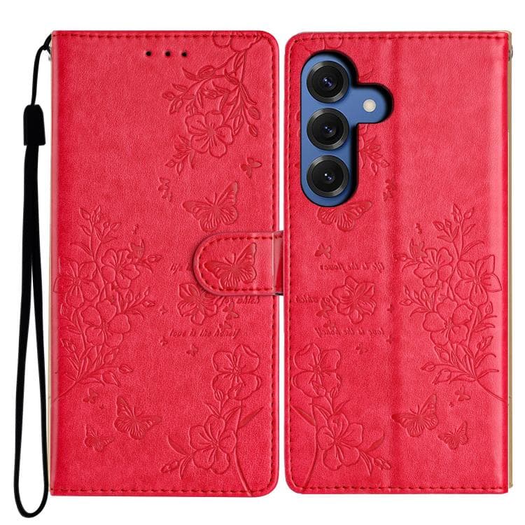 For Samsung Galaxy S26 5G Butterflies and Flowers Leather Phone Case(Red) - Immagine 1