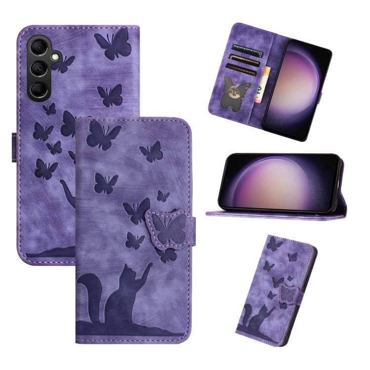 For Samsung Galaxy S26 5G Butterfly Cat Embossing Flip Leather Phone Case(Purple) - Immagine 1