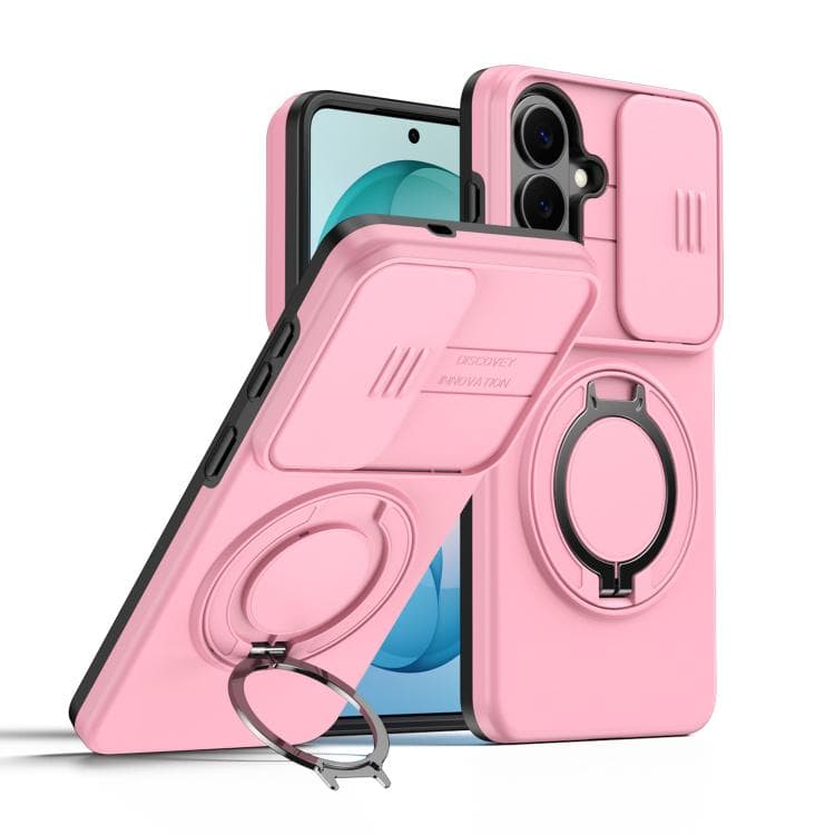For Samsung Galaxy S26 5G Camera Sliding Shield Magnetic Rotation Holder Phone Case(Pink) - Immagine 1