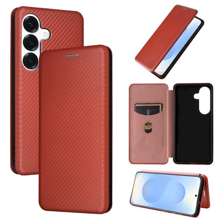 For Samsung Galaxy S26 5G Carbon Fiber Texture Flip Leather Phone Case(Brown) - Immagine 1