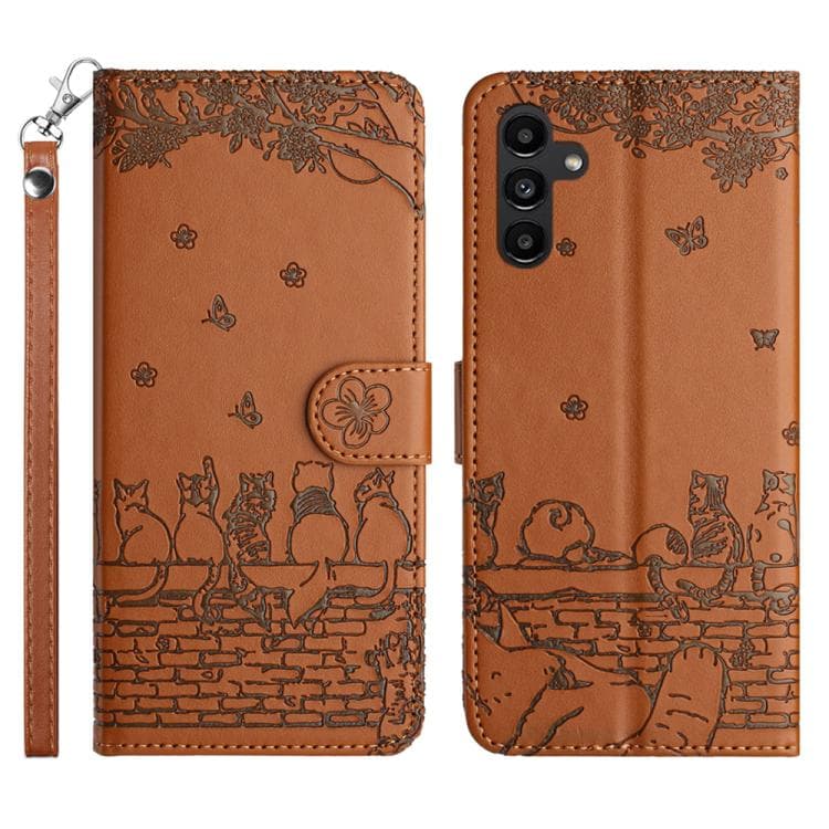 For Samsung Galaxy S26 5G Cat Embossing Pattern Leather Phone Case with Lanyard(Brown) - Immagine 1