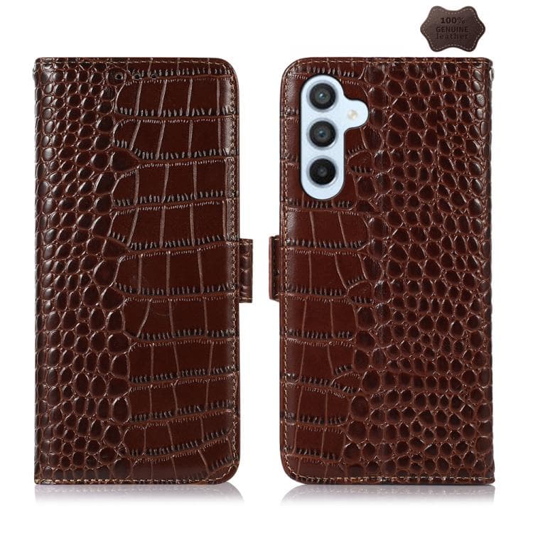 For Samsung Galaxy S26 5G Crocodile Top Layer Cowhide Leather Phone Case(Brown) - Immagine 1