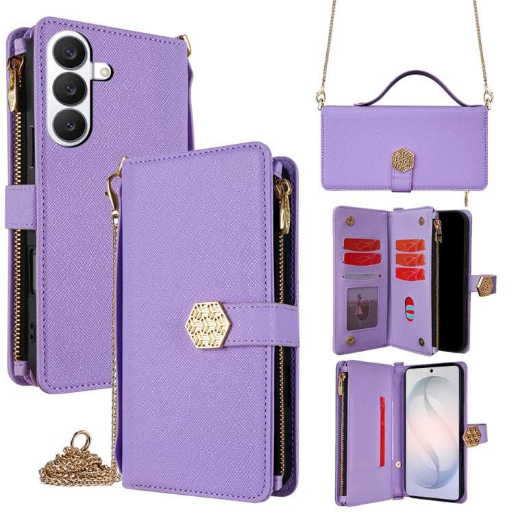 For Samsung Galaxy S26 5G Crossbody Handle Cross Texture Leather Phone Case(Purple) - Immagine 1