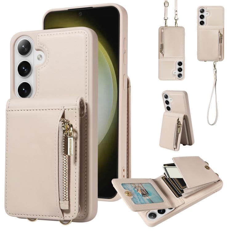 For Samsung Galaxy S26 5G Crossbody Lanyard Zipper Wallet Leather Phone Case(Beige) - Immagine 1