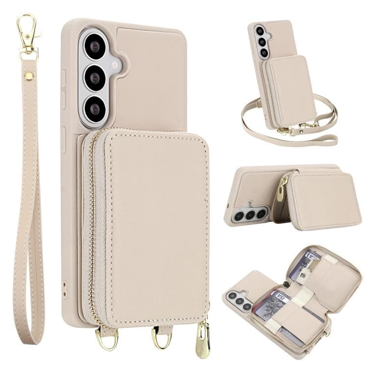 For Samsung Galaxy S26 5G Crossbody Zipper RFID Card Bag Phone Case(Apricot) - Immagine 1