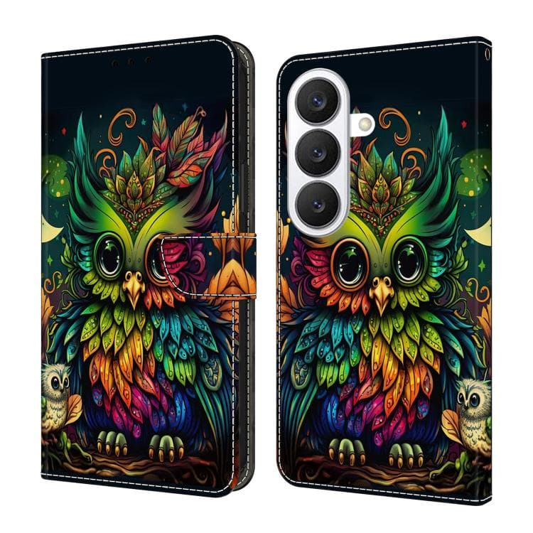 For Samsung Galaxy S26 5G Crystal-Like Painted Vegan Leather Phone Case(Colorful Owl) - Immagine 1