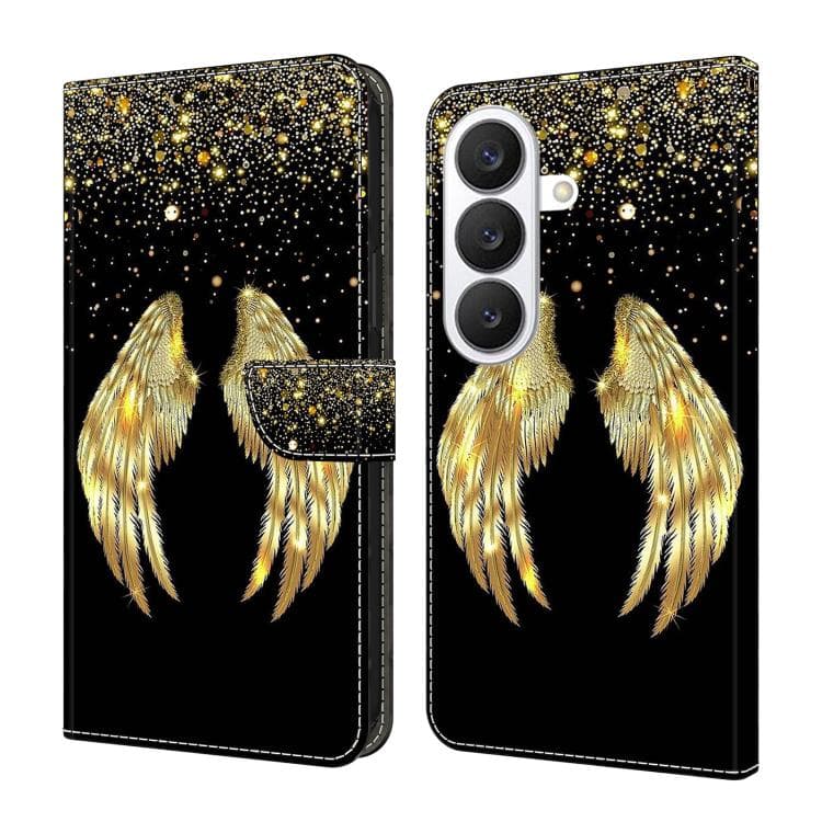 For Samsung Galaxy S26 5G Crystal-Like Painted Vegan Leather Phone Case(Golden Wings) - Immagine 1