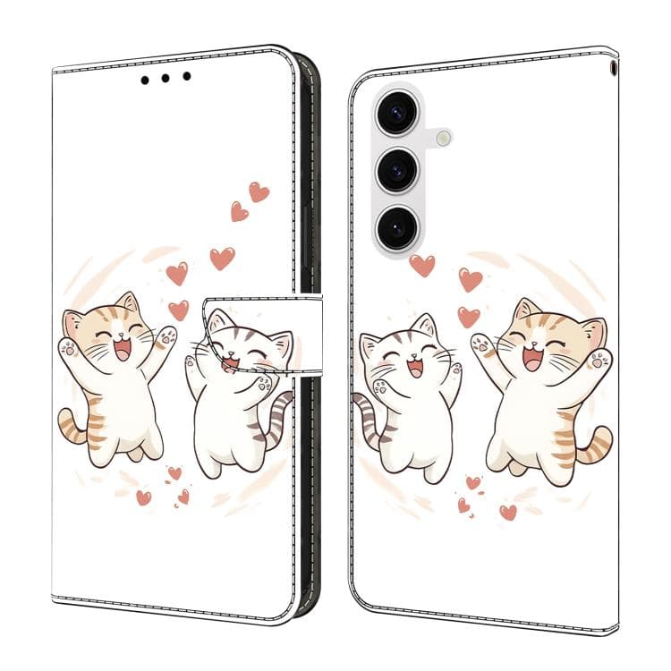 For Samsung Galaxy S26 5G Crystal-Like Painted Vegan Leather Phone Case(Heart & Cat) - Immagine 1