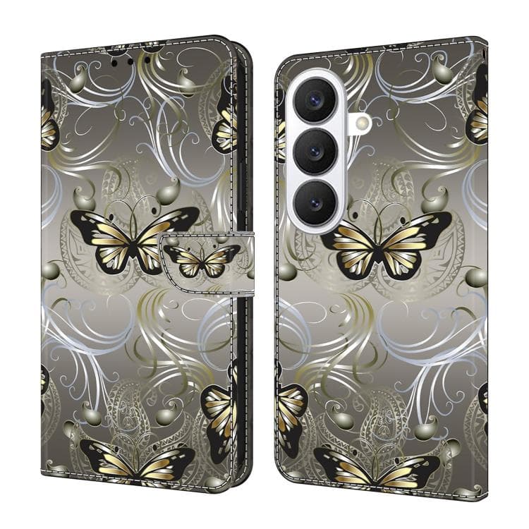For Samsung Galaxy S26 5G Crystal-Like Painted Vegan Leather Phone Case(Lace Butterfly) - Immagine 1