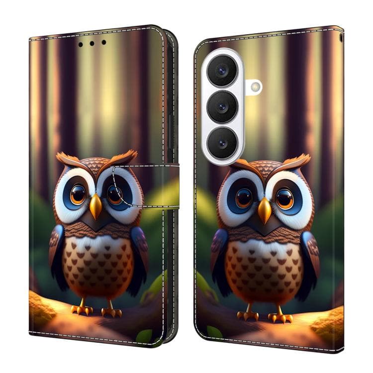 For Samsung Galaxy S26 5G Crystal-Like Painted Vegan Leather Phone Case(Little Brown Owl) - Immagine 1