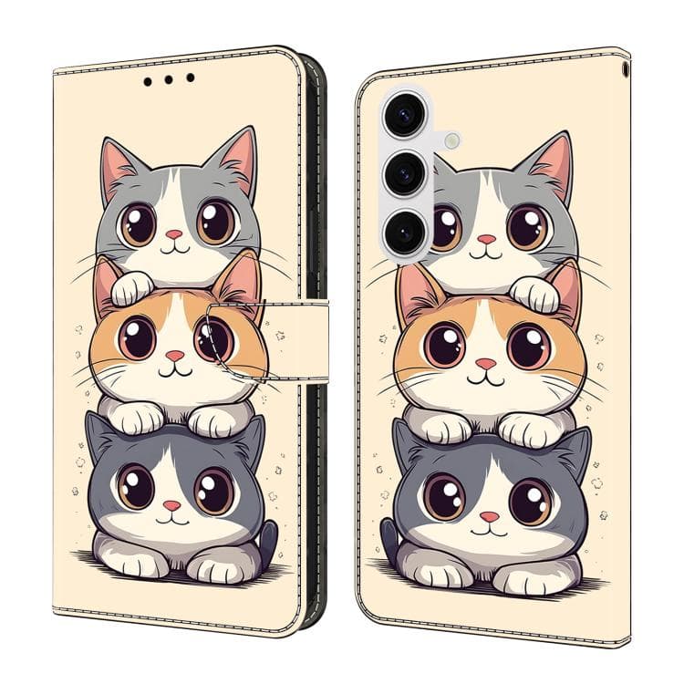For Samsung Galaxy S26 5G Crystal-Like Painted Vegan Leather Phone Case(Stacking Cats) - Immagine 1