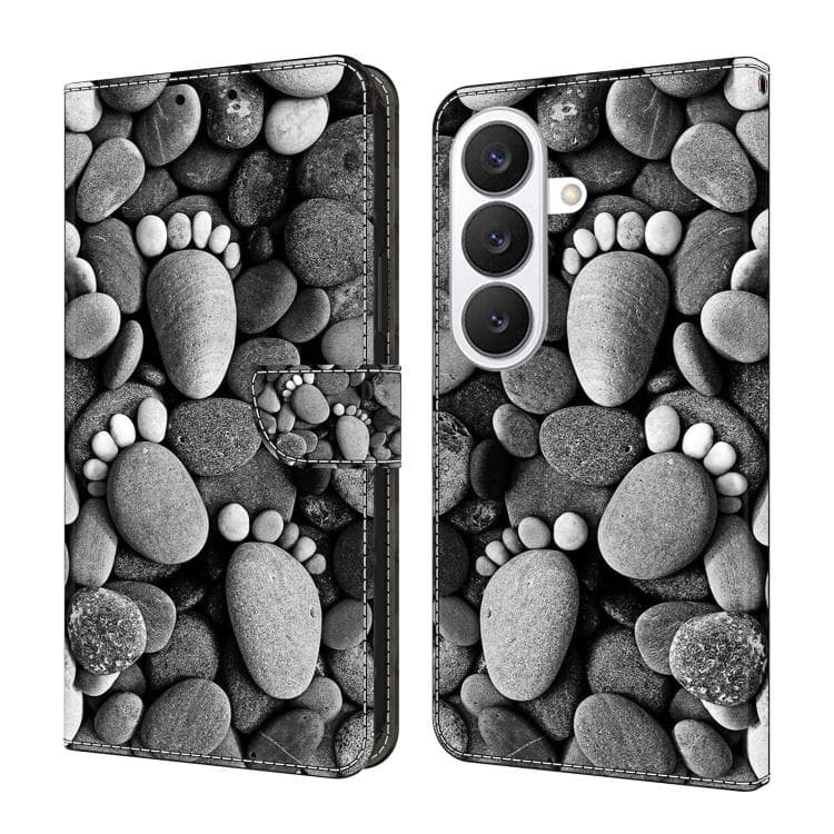 For Samsung Galaxy S26 5G Crystal-Like Painted Vegan Leather Phone Case(Stone Footprints) - Immagine 1