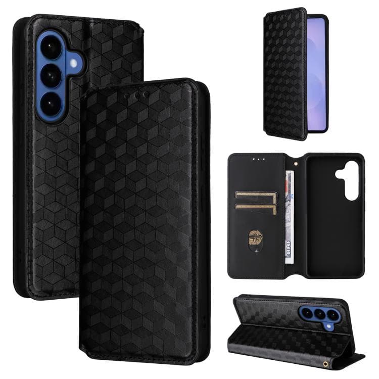 For Samsung Galaxy S26 5G Cubic Grid Texture Flip Leather Phone Case(Black) - Immagine 1