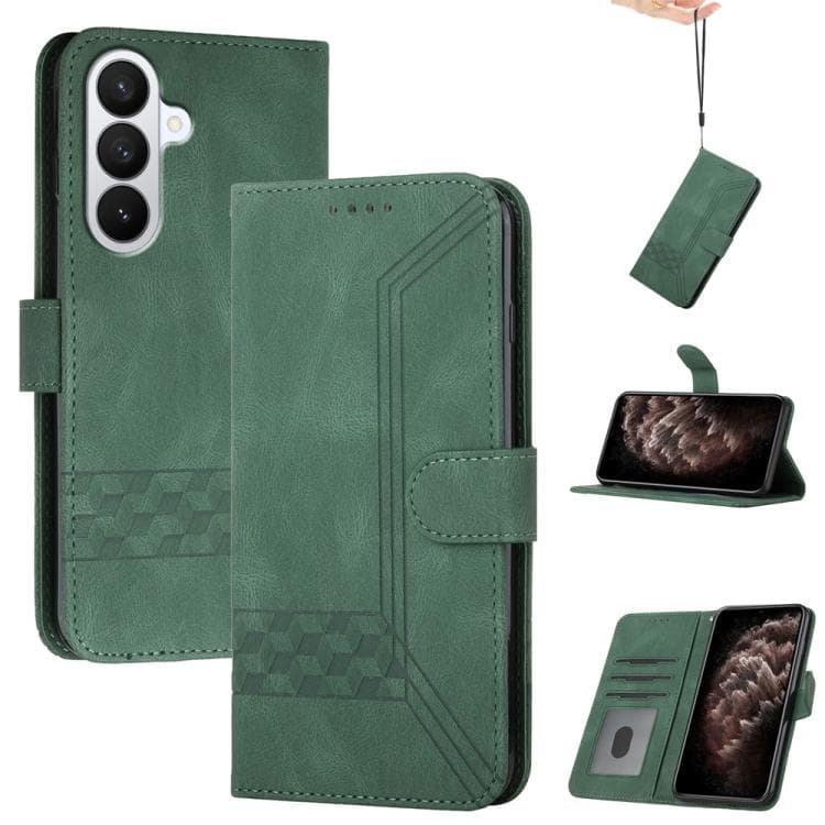 For Samsung Galaxy S26 5G Cubic Skin Feel Flip Leather Phone Case(Green) - Immagine 1