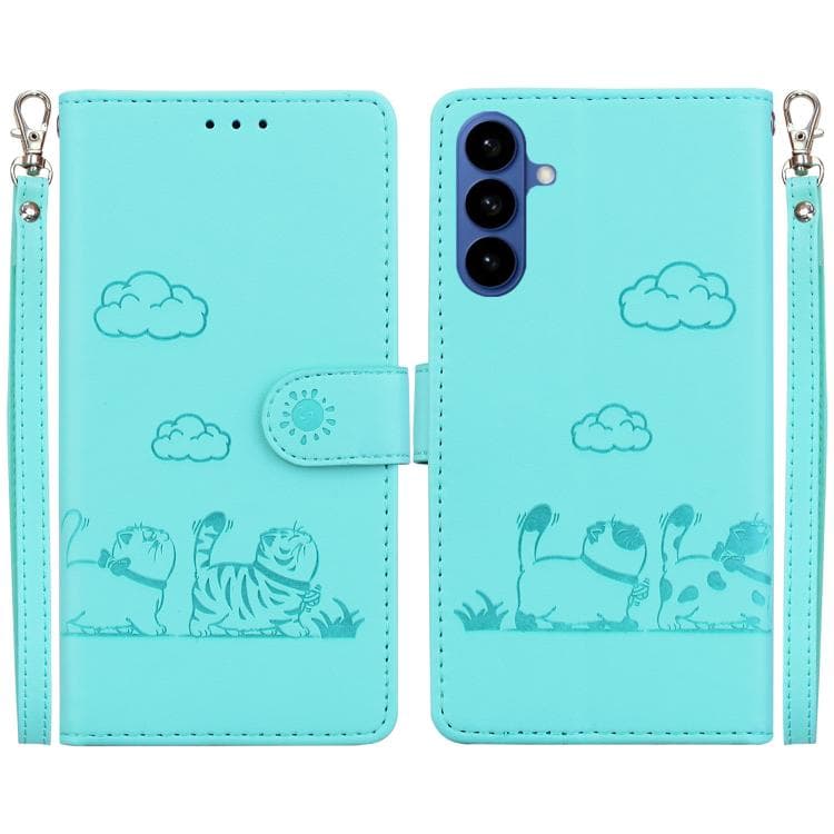 For Samsung Galaxy S26 5G Cute Cats RFID Leather Phone Case(Green) - Immagine 1
