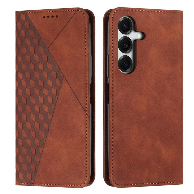 For Samsung Galaxy S26 5G Diamond Splicing Skin Feel Magnetic Leather Phone Case(Brown) - Immagine 1