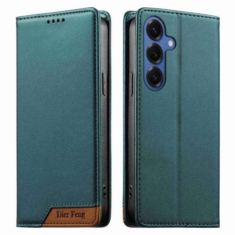 For Samsung Galaxy S26 5G Dierfeng Splicing Strong Magnetic RFID Vegan Leather Phone Case(Green) - Immagine 1