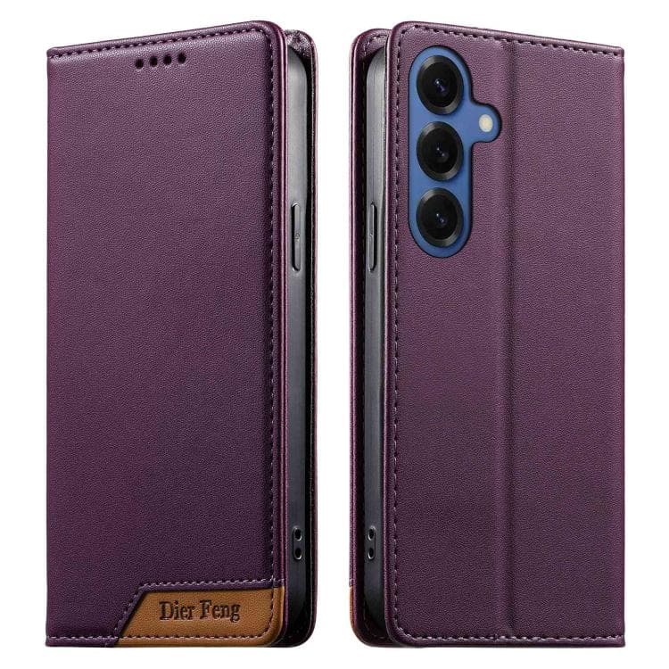 For Samsung Galaxy S26 5G Dierfeng Splicing Strong Magnetic RFID Vegan Leather Phone Case(Purple) - Immagine 1