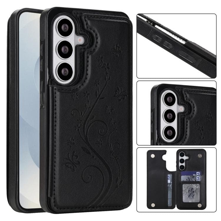 For Samsung Galaxy S26 5G Double Buckle Butterfly Embossing PU Phone Case(Black) - Immagine 1