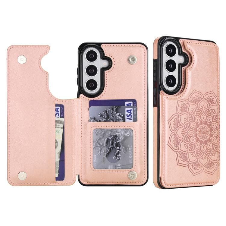 For Samsung Galaxy S26 5G Double Buckle Mandala Leather Wallet Back Cover Phone Case(Rose Gold) - Immagine 1