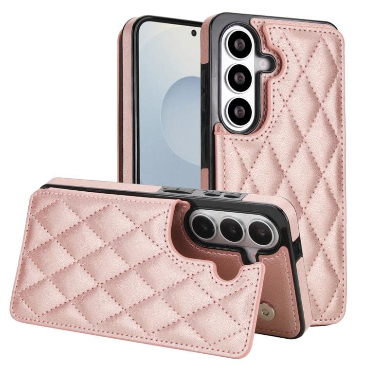For Samsung Galaxy S26 5G Double Buckle Rhombic PU Leather Phone Case(Rose Gold) - Immagine 1