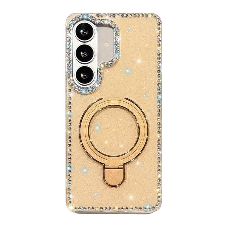 For Samsung Galaxy S26 5G Double-Sided IMD Rhinestone Magnetic Holder Shockproof Phone Case(Glitter Light Yellow) - Immagine 1