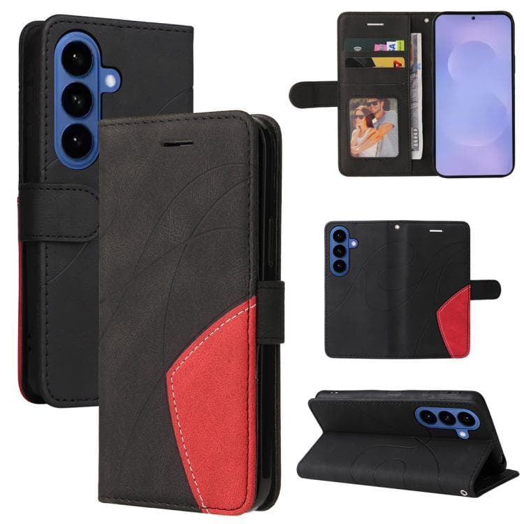For Samsung Galaxy S26 5G Dual-color Splicing Flip Leather Phone Case(Black) - Immagine 1
